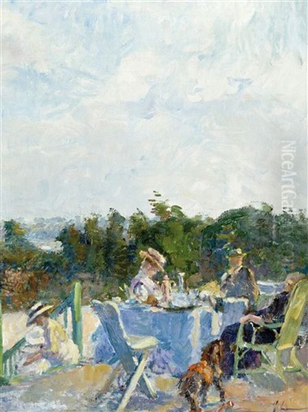 La Terrasse Oil Painting by Georges (Ferdinand) Lemmers