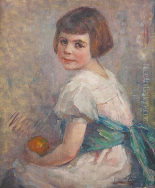 Jeune Fille A La Ceinture Emeraude Oil Painting by Georges (Ferdinand) Lemmers