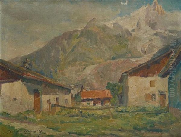 Aiguille Du Dru, Vallee De Chamonix Oil Painting by Georges (Ferdinand) Lemmers