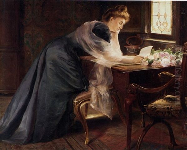 The Love Letter Oil Painting by Georges (Ferdinand) Lemmers