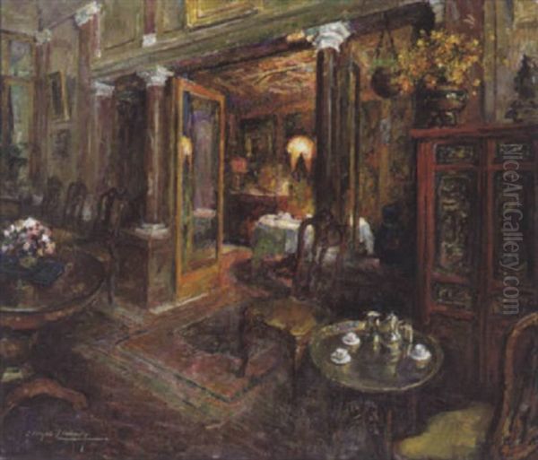 Le Salon Rouge Oil Painting by Georges (Ferdinand) Lemmers