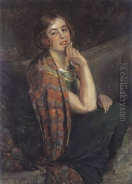 La Femme A L'echarpe Oil Painting by Georges (Ferdinand) Lemmers