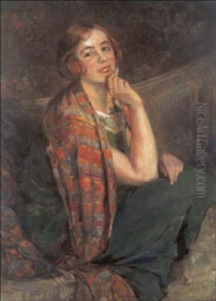 La Femme A L'echarpe Oil Painting by Georges (Ferdinand) Lemmers