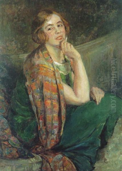 La Femme A L'echarpe Oil Painting by Georges (Ferdinand) Lemmers