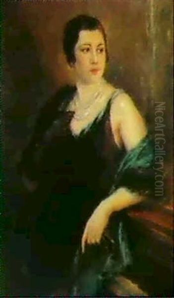 Dame Au Collier De Perles Oil Painting by Georges (Ferdinand) Lemmers