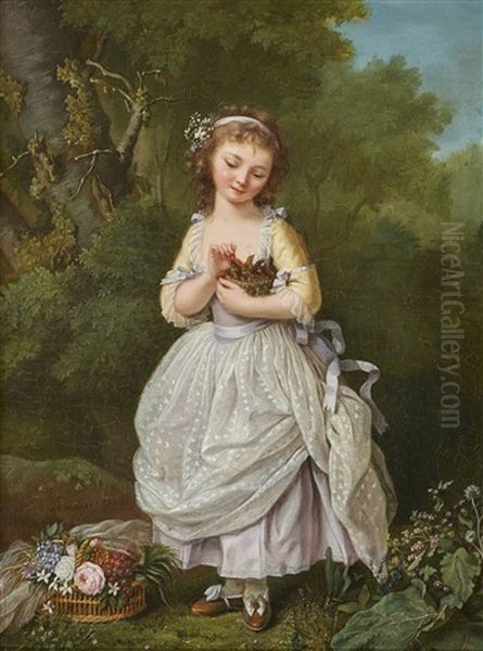 Girl With A Bird's Nest Oil Painting by Elisabeth Lemoine