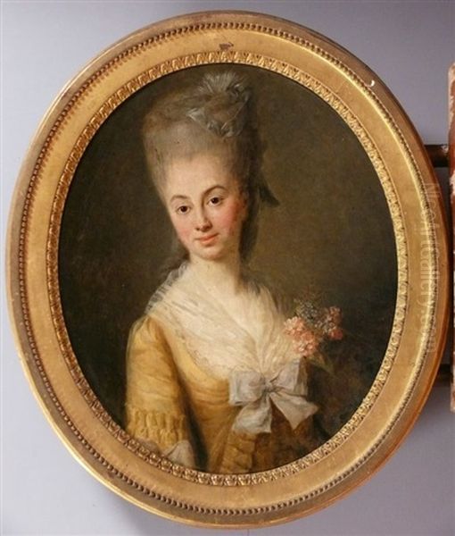 Portrait De Jeune Femme Au Corsage Orne De Fleurs Oil Painting by Elisabeth Lemoine