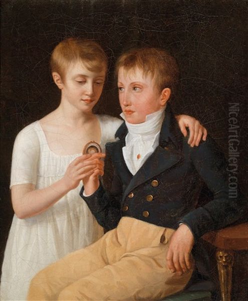 Portrat Der Geschwister Henri Und Adrienne De Chavagnac Oil Painting by Jacques Antoine Marie Lemoine