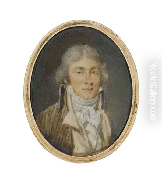 Un Jeune Homme, Avec Un Manteau Raye Brun, Un Veston Beige, Une Chemise Et Une Cravate, Les Cheveux Poudres (+ 2 Others; 3 Works) Oil Painting by Jacques Antoine Marie Lemoine