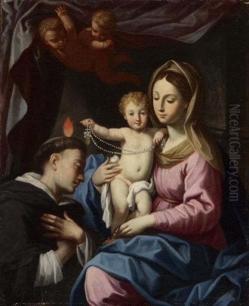 Die Heilige Familie Mit Dem Hl. Domenikus Oil Painting by Agostino Beltrano