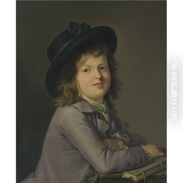 Portrait Of A Young Boy, Seated At A Desk Holding A Book Oil Painting by Marie-Victoire Lemoine