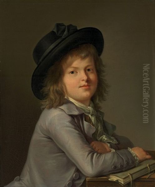 Portrait Of A Boy, In A Black Hat, Leaning On A Portfolio Oil Painting by Marie-Victoire Lemoine