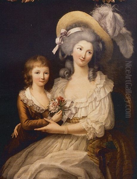 Portrait De Jeune Femme Et De Son Fils Oil Painting by Marie-Victoire Lemoine