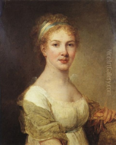 Portrait D'une Femme Peintre (autoportrait?) Oil Painting by Marie-Victoire Lemoine