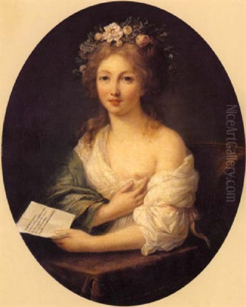 Portrait De Jeune Fille Tenant Une Missive Dans Sa Main Gauche Oil Painting by Marie-Victoire Lemoine