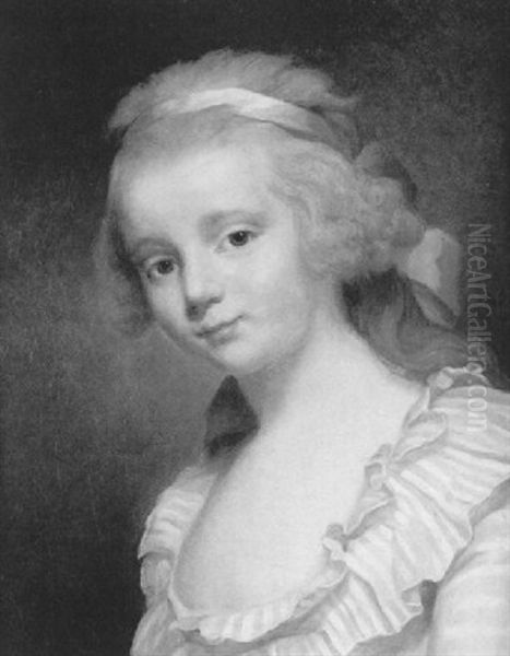 Portrait De Jeune Fille Au Noeud Bleu Dans Les Cheveux Oil Painting by Marie-Victoire Lemoine