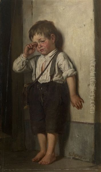 A Wretched Boy Oil Painting by Kirill Vikentevich Lemokh