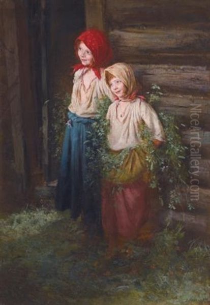 Village Girls Oil Painting by Kirill Vikentevich Lemokh