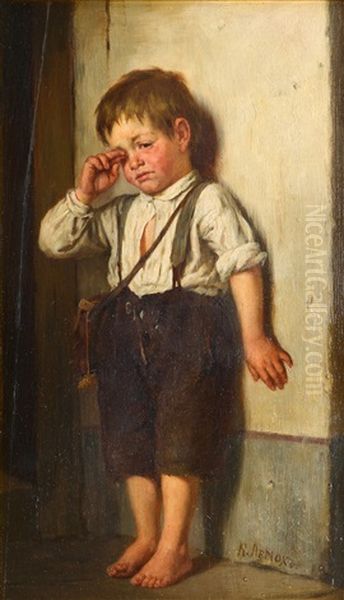 An Offended Boy Oil Painting by Kirill Vikentevich Lemokh