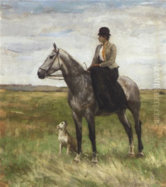 A Lady Side-saddle On A Grey Oil Painting by Arthur Lemon