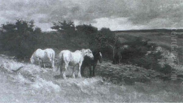 Ponies On A Moor Oil Painting by Arthur Lemon