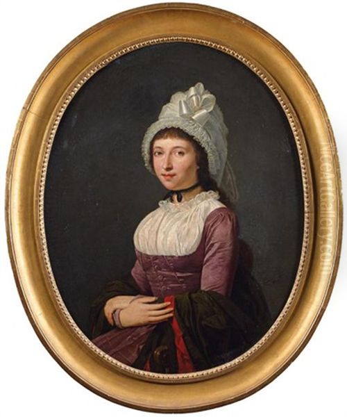 Portrait De Jeune Fille Au Bonnet De Dentelle Oil Painting by Anicet Charles Gabriel Lemonnier