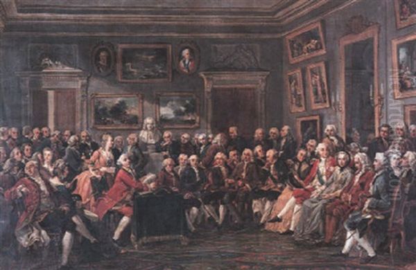 La Premiere Lecture En 1755, Dans Le Salon De Madame Geoffrin De L'orphelin De La Chine De Voltaire Oil Painting by Anicet Charles Gabriel Lemonnier