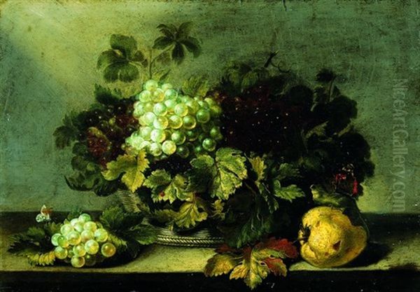 Nature Morte Au Panier De Raisins Sur Un Entablement Oil Painting by Pierre Antoine Lemoyne