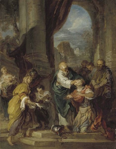 Ananias Restoring The Sight Of Saint Paul Oil Painting by Francois Lemoyne