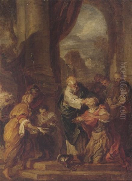 Saint Paul Restoring The Sight Of Ananias Oil Painting by Francois Lemoyne