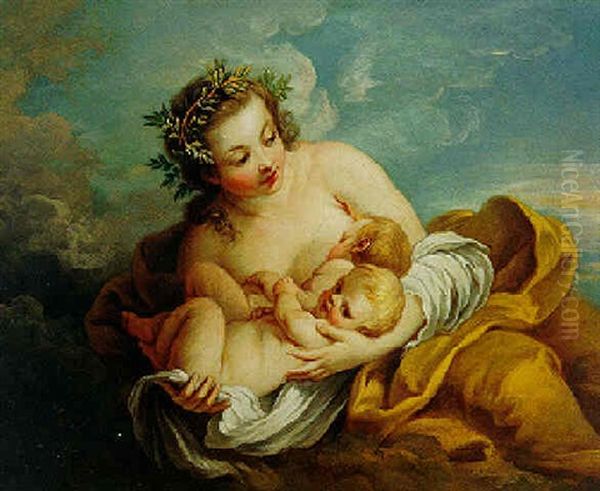 A Mother And Two Children: Allegory Of Charity Oil Painting by Francois Lemoyne