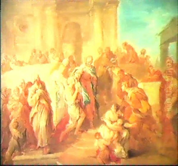 Le Christ Guerissant L'aveugle Oil Painting by Francois Lemoyne