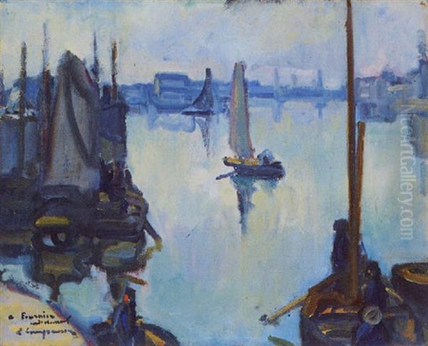 Bateaux Au Port Oil Painting by Edmond Lempereur