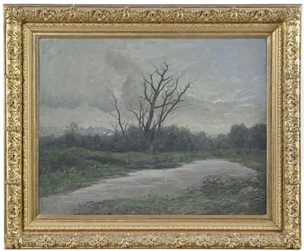 Bewolkte Herbstlandschaft An Einem Weiher Oil Painting by Eugen Traugott Friedrich Lemppenau