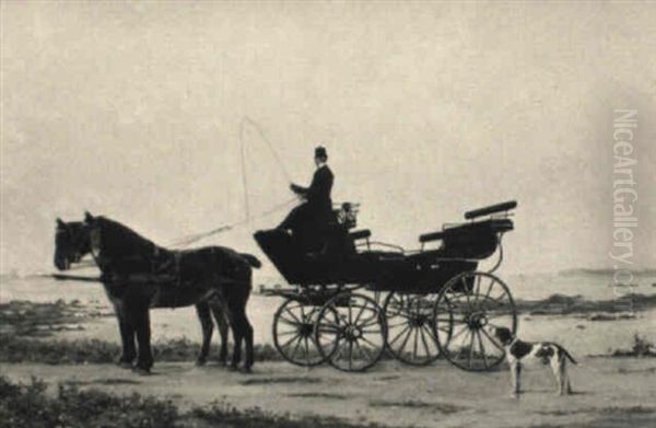 A Carriage By The Sea Oil Painting by Ernest (Marie-Joseph-E.) Lenail