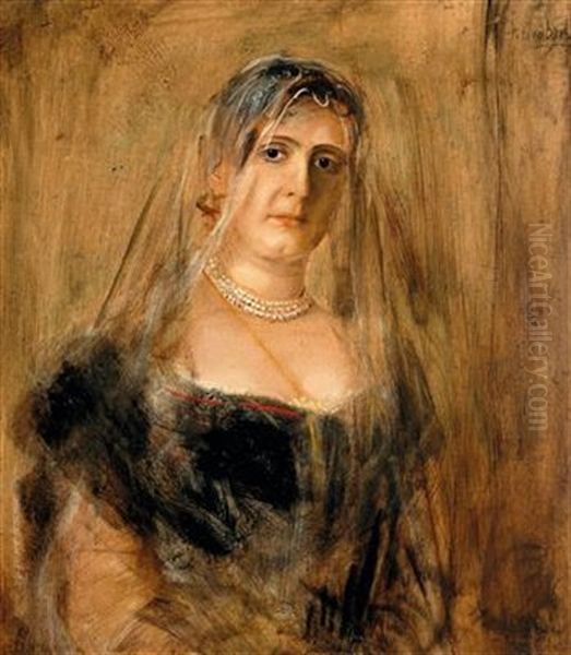 Portrait Of Maria Hoffmann, Nee Lange Oil Painting by Franz Seraph von Lenbach