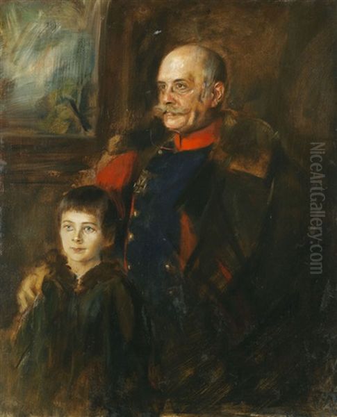 General Von Hartmann Und Sohn Hermann Oil Painting by Franz Seraph von Lenbach