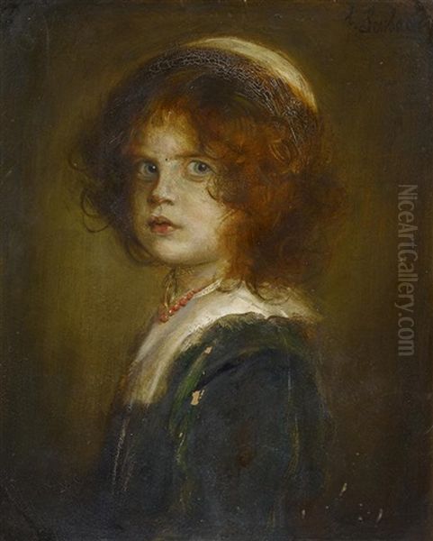 Portrait Seiner Tochter Gabriele Als Madchen Oil Painting by Franz Seraph von Lenbach