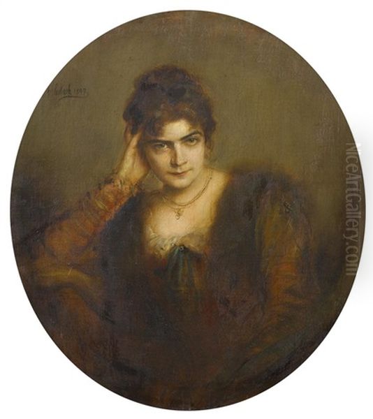 Portrait Der Gattin Des Kunstlers, Charlotte (lolo) Von Lenbach Oil Painting by Franz Seraph von Lenbach