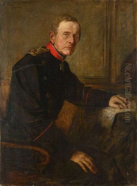 Portrait Helmuth Karl Bernhard Von Moltke, A Son Bureau, La Main Sur Une Carte Oil Painting by Franz Seraph von Lenbach