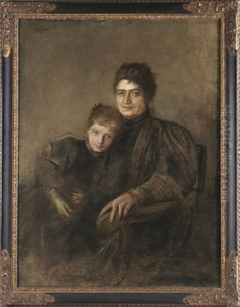 Portrait Einer Mutter Mit Tochter Oil Painting by Franz Seraph von Lenbach