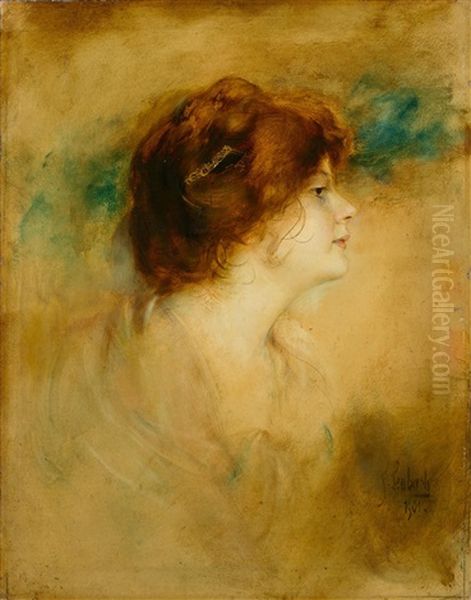 Red-headed Woman In Profil, To The Right Oil Painting by Franz Seraph von Lenbach