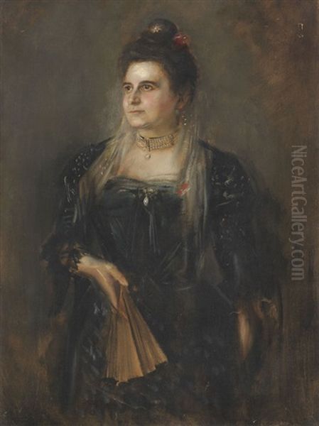 Frau Consul Landau Oil Painting by Franz Seraph von Lenbach