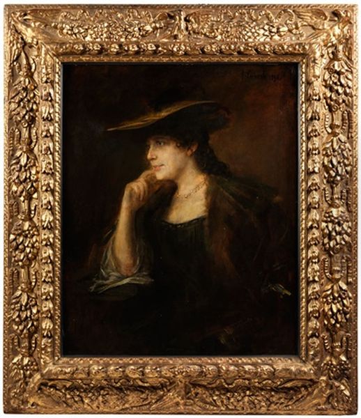 Portrait Einer Jungen Dame Mit Pelzkragen Und Weitrandigem Hut Oil Painting by Franz Seraph von Lenbach