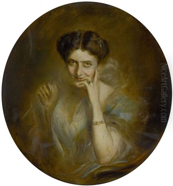 Mary Victoria Lady Curzon Of Kedleston (+ Portrat Lady Curzon (study), Pencil And Chalk; 2 Works) Oil Painting by Franz Seraph von Lenbach