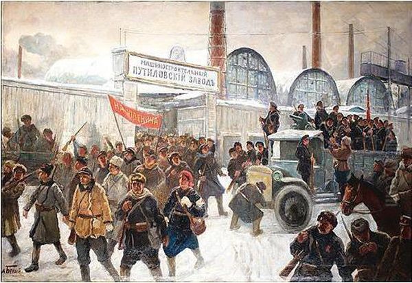 Mobilization Against Yudenich At The Putilovsky Machine Factory Oil Painting by Alexander Fedorovich Bely