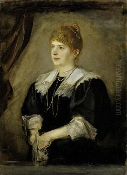 Portrat Einer Jungen Frau Im Schwarzen Kleid (schwester Von Frau Pringsheim) (study) Oil Painting by Franz Seraph von Lenbach