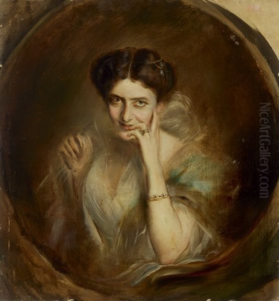 Portrat Der Lady Curzon, Vizekonigin Von Indien (+ Lady Curzon (study), Pencil And Chalk, Smllr; 2 Works) Oil Painting by Franz Seraph von Lenbach