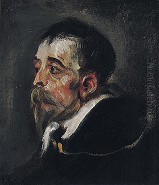 Bartiger Mannerkopf Im Profil Von Links Oil Painting by Franz Seraph von Lenbach