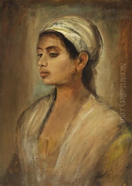 Nubisches Madchen Mit Turban Oil Painting by Franz Seraph von Lenbach